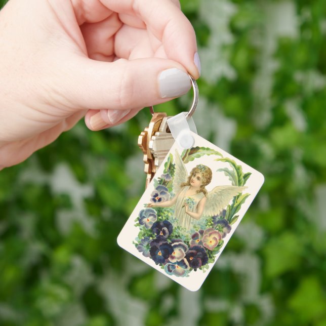 Porte-clés Ange de Pâques victorien avec Fleurs de Pansy Viol (main)