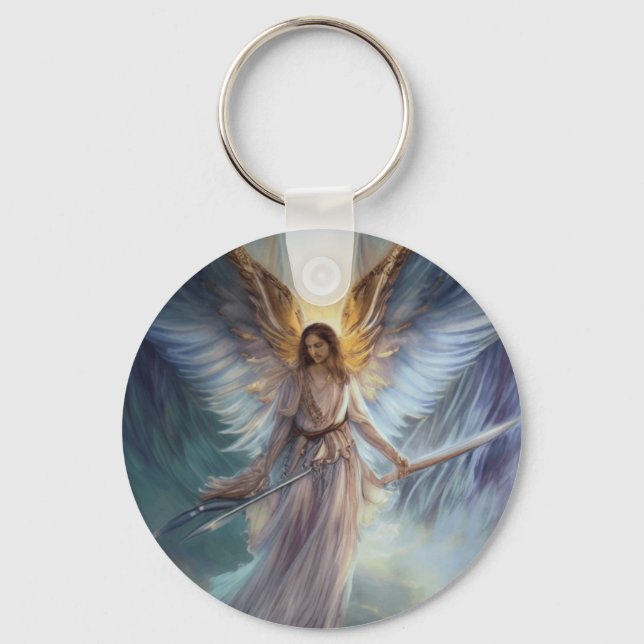Porte-clés Ange de protection en aquarelle bleu clair (Recto)