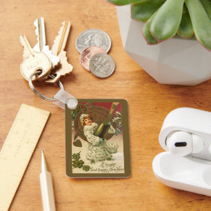 Porte-clés Ange du Champagne du Nouvel An victorien vintage