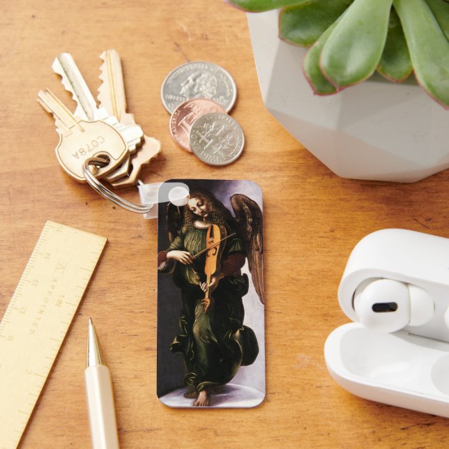 Porte-clés Ange en vert avec une vielle de Léonard de Vinci (Bureau)