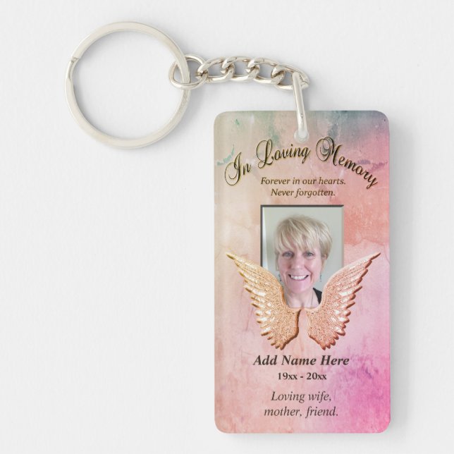 Porte-clés Ange mémorial personnalisé Ailes Rose Colores Ajou (Devant)