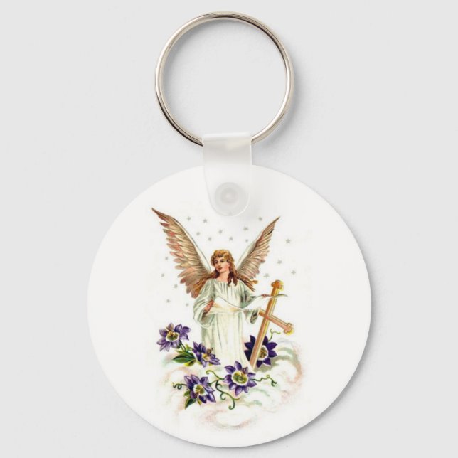 Porte-clés Angel Avec Croix Et Fleurs Clematis (Recto)