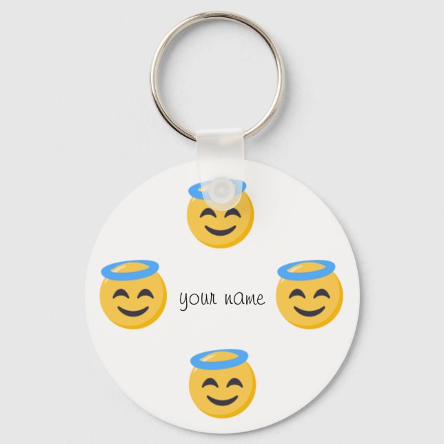 Porte-clés Angel Emoji Face et '' Votre nom ici " (Recto)