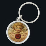 PORTE-CLÉS ANGEL HEART WAX SEAL PARCHMENT MONOGRAM<br><div class="desc">Elegant , classic and classy design with a romantic winged cupid, red wax seal, heart and arrow on an antique brown parchment  suitable for romantic engagements, weddings, christmas, holidays, family or professional use.</div>