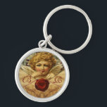 PORTE-CLÉS ANGEL HEART WAX SEAL PARCHMENT MONOGRAM<br><div class="desc">Elegant , classic and classy design with a romantic winged cupid, red wax seal, heart and arrow on an antique brown parchment  suitable for romantic engagements, weddings, christmas, holidays, family or professional use.</div>