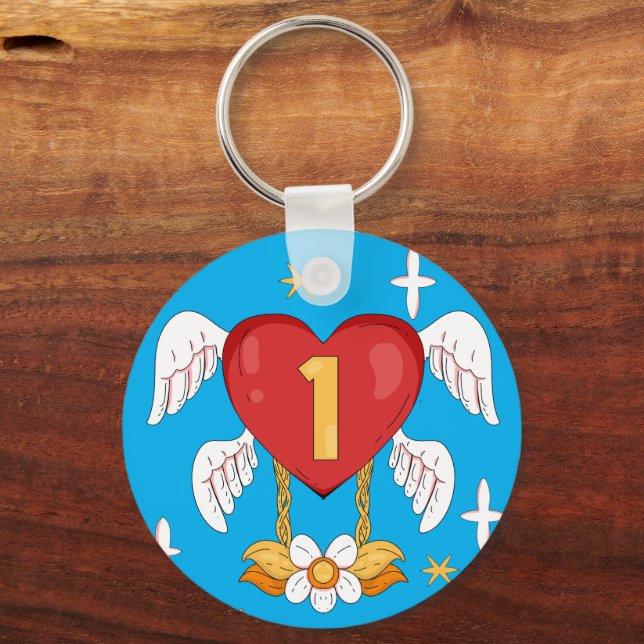 Porte-clés Angelic Wings Heart With Number One in The middle (Recto)