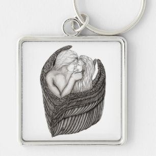 Porte-clés Angels Kissing, noir et blanc Design
