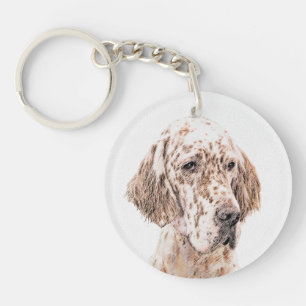 Porte-clés Anglais Setter Orange Belton Peinture Chien Art