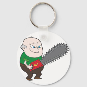 Porte-clés Angry man with chainsaw cartoon