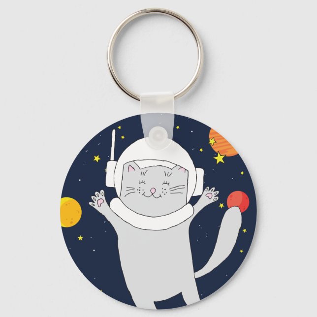 Porte-clés Animal Astronaut Chat Avec Casque Spatial Clipart  (Recto)