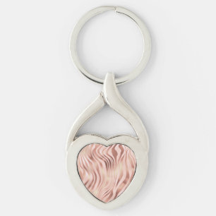 Porte-clés Animal Zèbre Rayures Rose Clair Doré Bronze