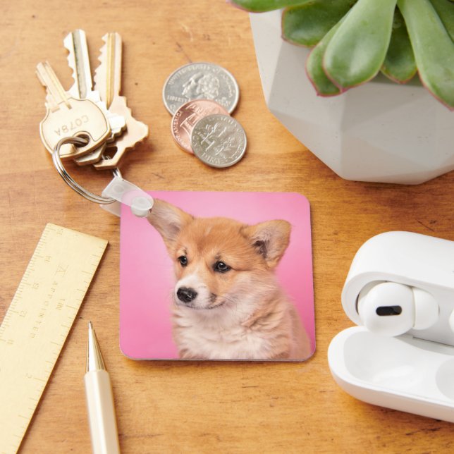 Porte-clés Animaux de bébés cutest | Corgi Chiot rose (Bureau)