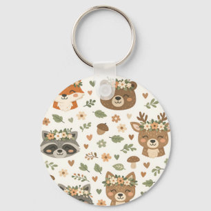 Porte-clés Animaux mignons de la forêt motif floral