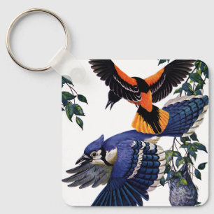 Porte-clés Animaux sauvages vintage Oiseaux, geais bleus en v