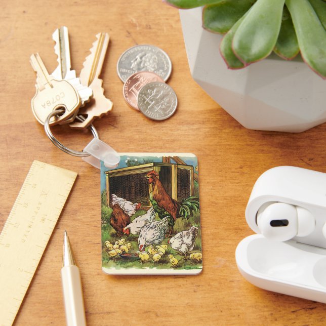Porte-clés Animaux vintages, Coq, Poules, Poulets (Bureau)