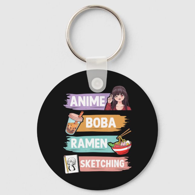 Porte-clés Anime Boba Ramen Esquisse Otaku Kawaii Anime Girl (Recto)