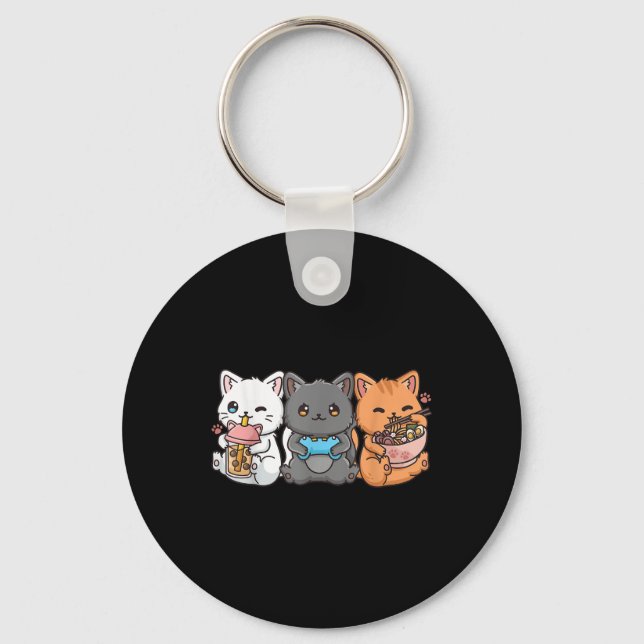 Porte-clés Anime Boba Tea Buble Tea Jeu Gamer Ramen Cat (Recto)