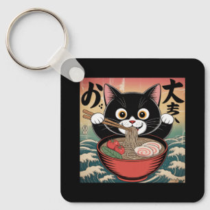 Porte-clés Anime Chat Manger Ramen Amusant Japonais Style Rét