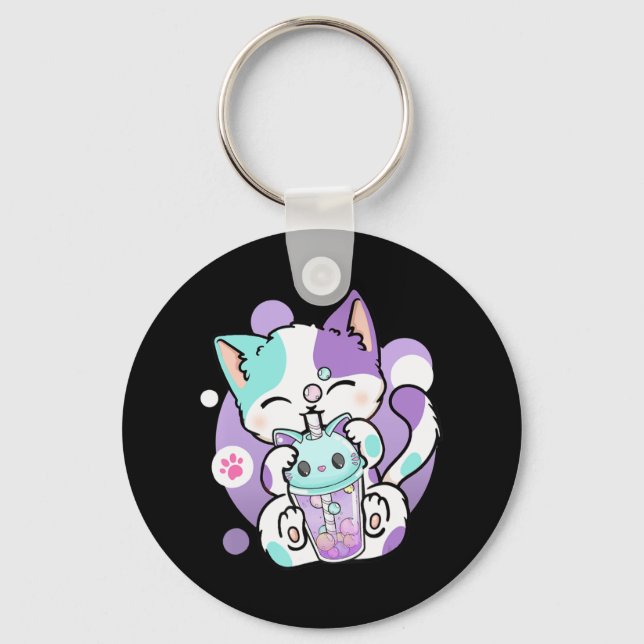 Porte-clés Anime Kawaii Chat Boba Buble Tea Neko Boba Tea Cat (Recto)