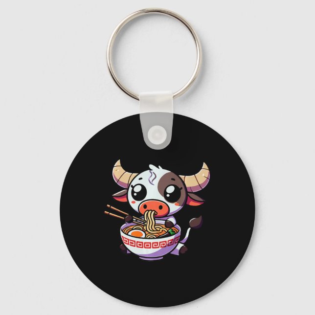 Porte-clés Anime Kawaii Texas Vache Manger Ramen Vêtements No (Recto)