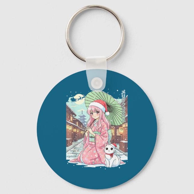 Porte-clés Anime Kimono Girl Christmas Japan Cat Xmas Japan A (Recto)