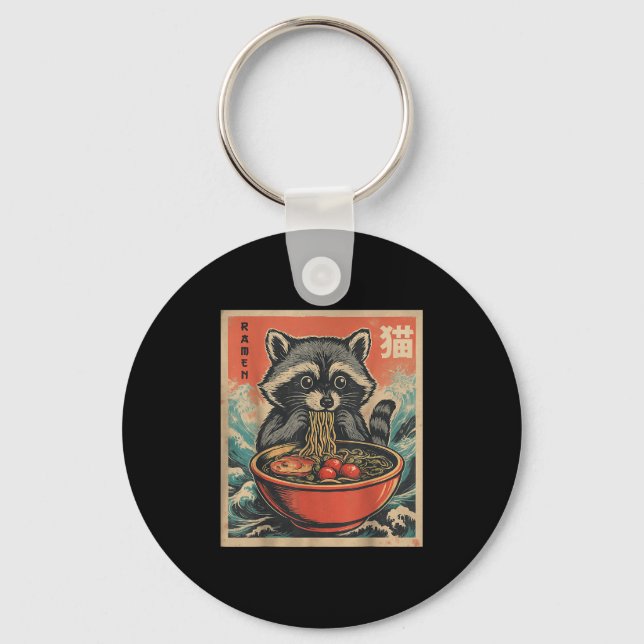 Porte-clés Anime Raccoon Ramen Japonais Drôle Kawaii Cadeaux  (Recto)