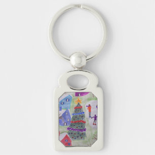 Porte-clés Anneau de clé métallique du village de Noël