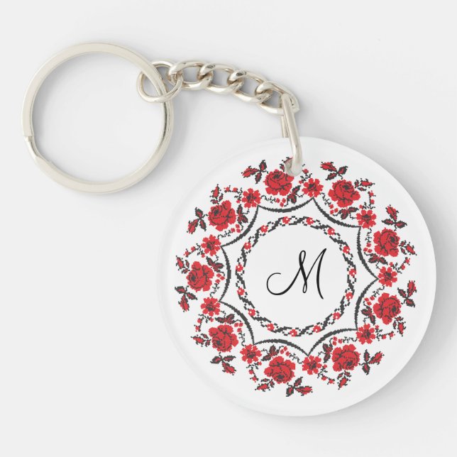 Porte-clés Anneau rose Monogramme personnalisé initial (Devant)