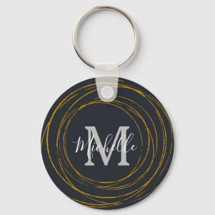 Porte-clés Anneaux en or gris foncé à monogramme moderne