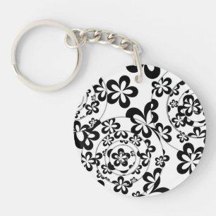 Porte-clés Anneaux et fleurs noirs et blancs