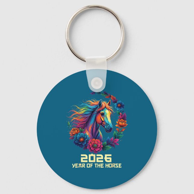 Porte-clés Année Cheval 2026 Joyeux Chinois (Recto)