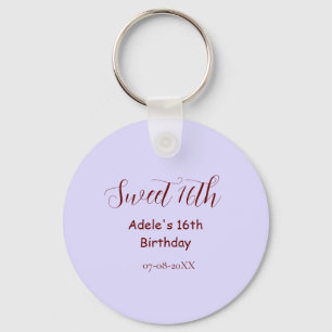 Porte-clés Anniversaire 16 ans doux pastel mauve rétro nom