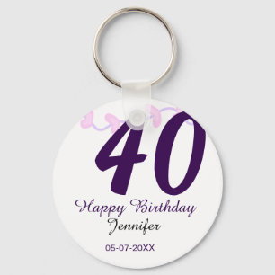 Porte-clés anniversaire 40 ans nom date année épingle florale