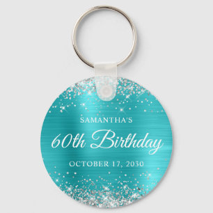 Porte-clés Anniversaire 60 ans Turquoise Bleu Paillettes Arge