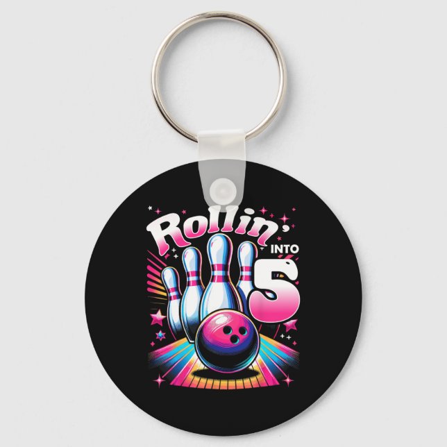 Porte-clés Anniversaire Bowling Roulant Dans 5 Fête 5ème Anni (Recto)