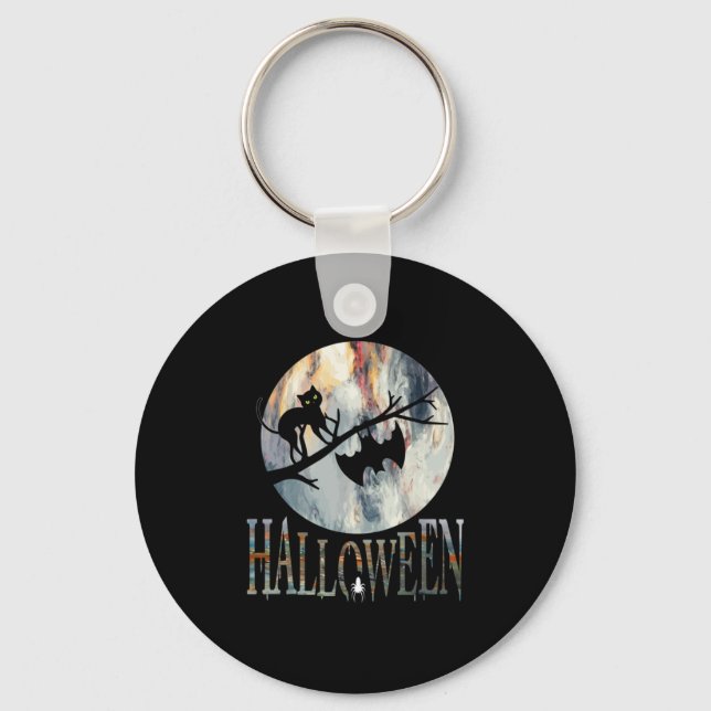 Porte-clés Anniversaire drôle de chat Halloween (Recto)