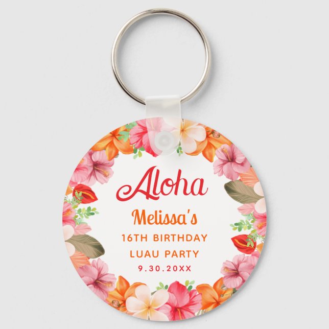 Porte-clés Anniversaire Fleurie Rose Luau Tropical (Verso)