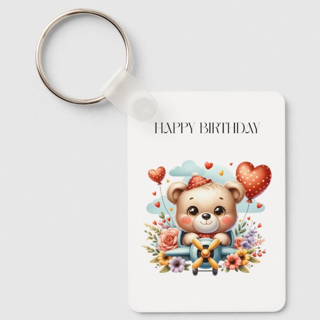 Porte-clés Anniversaire Pilote Ours en Peluche (Recto)
