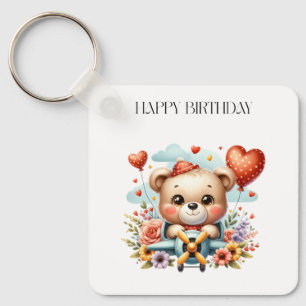 Porte-clés Anniversaire Pilote Ours en Peluche