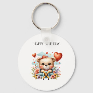 Porte-clés Anniversaire Pilote Ours en Peluche