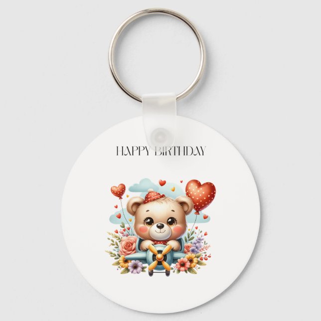 Porte-clés Anniversaire Pilote Ours en Peluche (Recto)