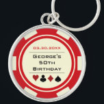 Porte-clés Anniversaire Poker Chip Las Vegas Thème Red Off Wh<br><div class="desc">Ce porte - clé rouge et blanc cassé de puces de poker ferait un cadeau parfait pour le garçon d'anniversaire, ou, pour toute la fête en cadeau! Personnalisez votre design avec un nom et une date de naissance # en noir au centre, et votre texte personnalisé en rouge au dessus....</div>