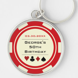 Porte-clés Anniversaire Poker Chip Las Vegas Thème Red Off Wh