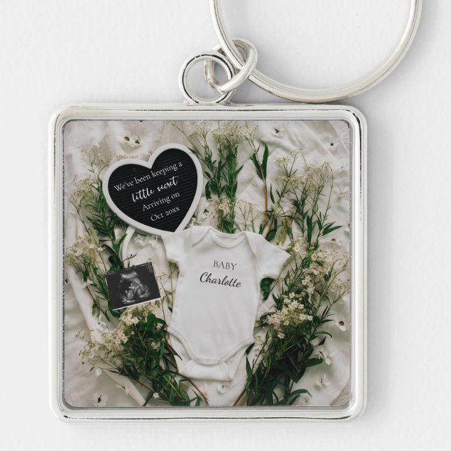 Porte-clés Annonce de grossesse florale neutre souvenir  (Devant)