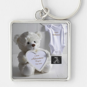 Porte-clés Annonce de grossesse Ours Blanc Minimaliste