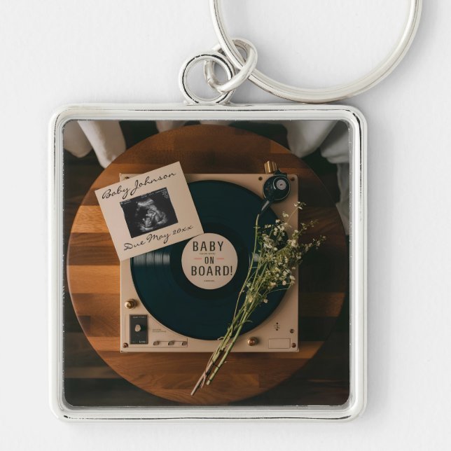 Porte-clés Annonce de grossesse sur lecteur de vinyle rétro  (Devant)