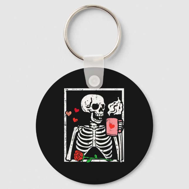 Porte-clés Anti Valentines Day Skeleton Coffee Funny Men Wome (Recto)