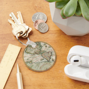 Porte-clés Antique carte du Vieux Monde des Amériques, 1597