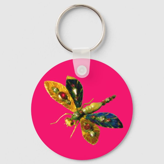 Porte-clés ANTIQUE DRAGONFLY JEWEL Pink Fuchsia (Recto)