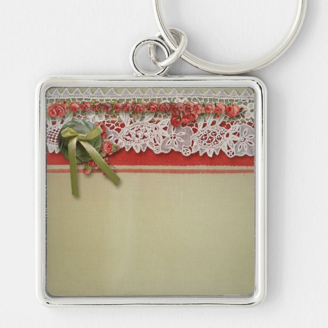 Porte-clés Antique Rose dentelle Rustique Rouge Victorien Bur (Devant)